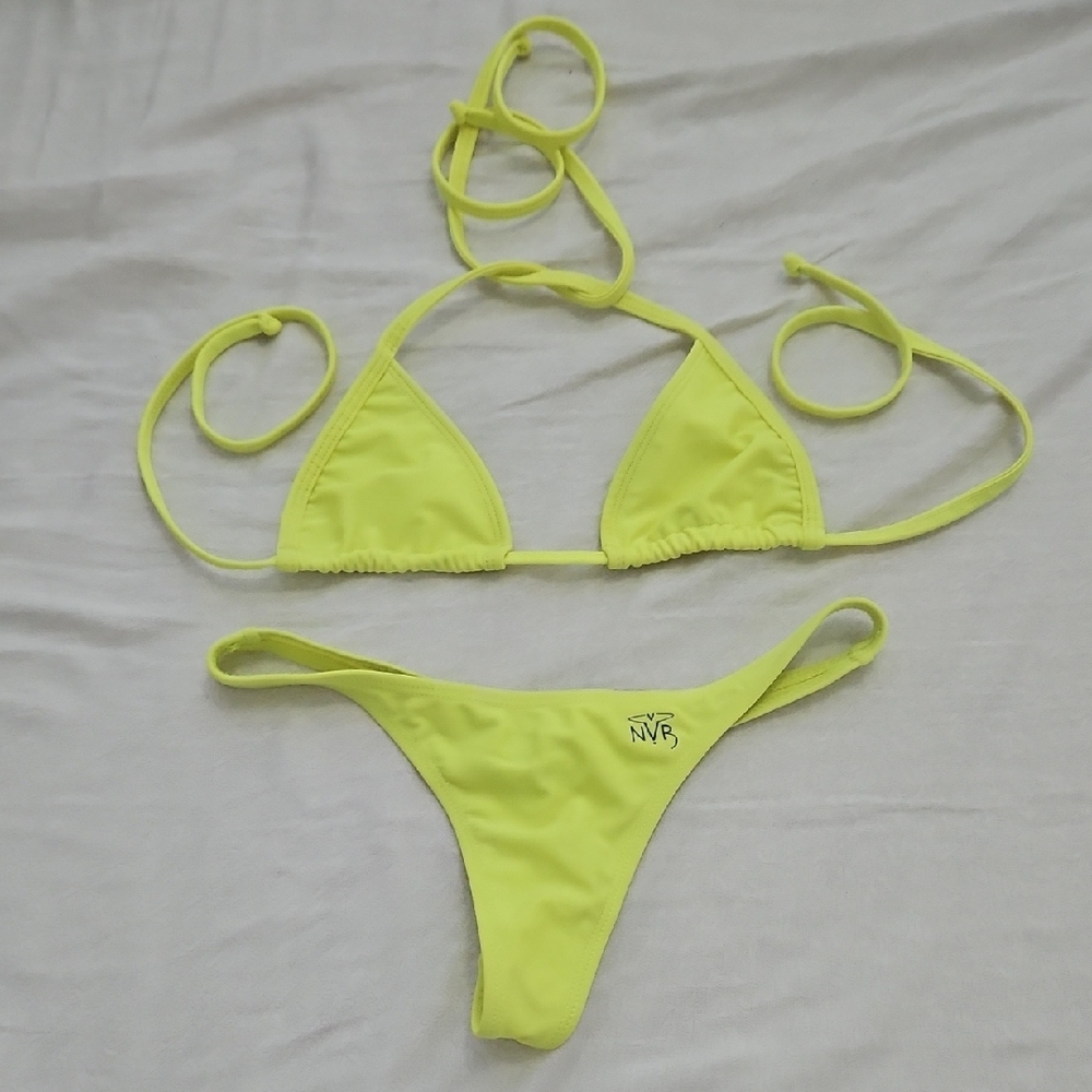 Neon Yellow Thong Bikini Set